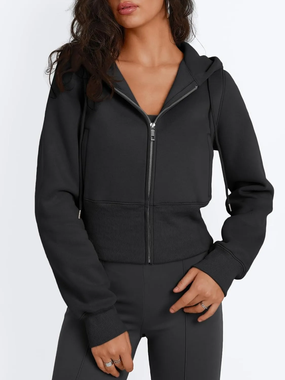 Trendy Queen Womens Zip Up Cropped Hoodies Long Sleeve Sweatshirts Jackets Fall Fashion 2024 Y2k Winter Clothes
