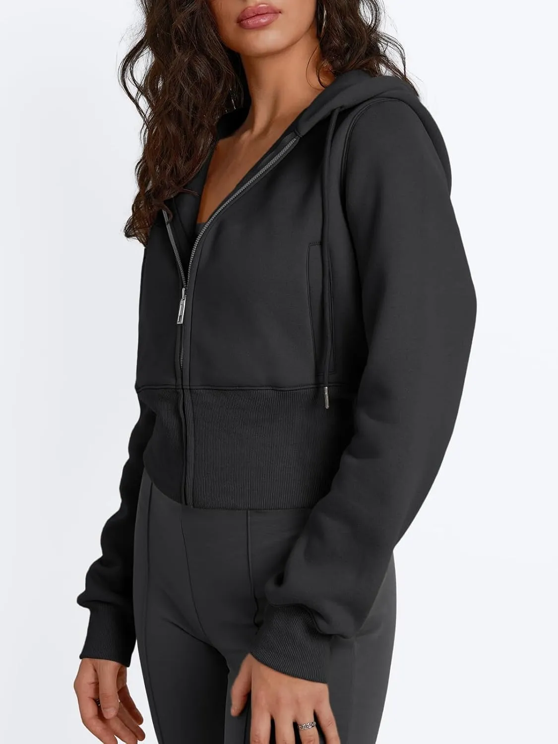 Trendy Queen Womens Zip Up Cropped Hoodies Long Sleeve Sweatshirts Jackets Fall Fashion 2024 Y2k Winter Clothes