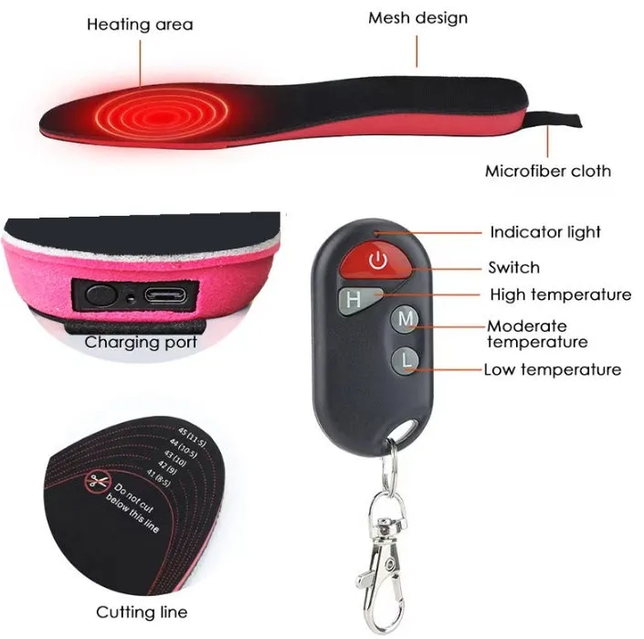 Unisex USB Heated Shoe Insoles with Remote Control Feet Warm Sock Pad Mat Electric Heater Pads Foot Warmers