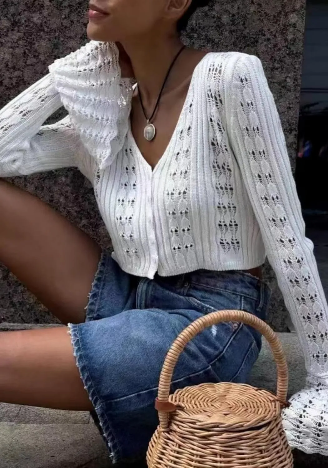 Unybwonn Long Cardigans for Women Crochet Hollow Out Knit Sweater Cover up Maxi Dress Long Sleeve Button Down Cardigan