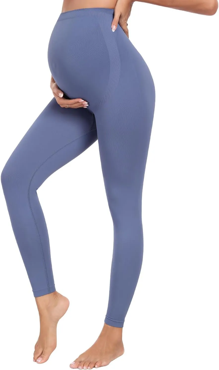 URUWASHI Womens Maternity Leggings Over The Belly Seamless Workout Pregnancy Pants High Waist Maternity Activewear for Women