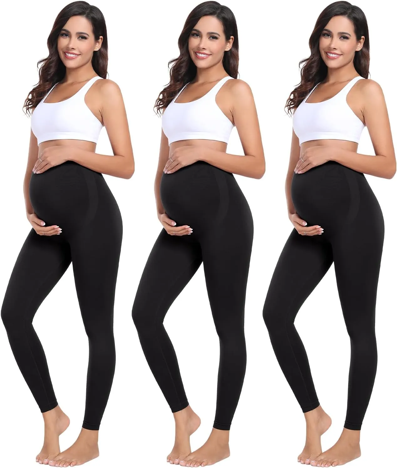 URUWASHI Womens Maternity Leggings Over The Belly Seamless Workout Pregnancy Pants High Waist Maternity Activewear for Women