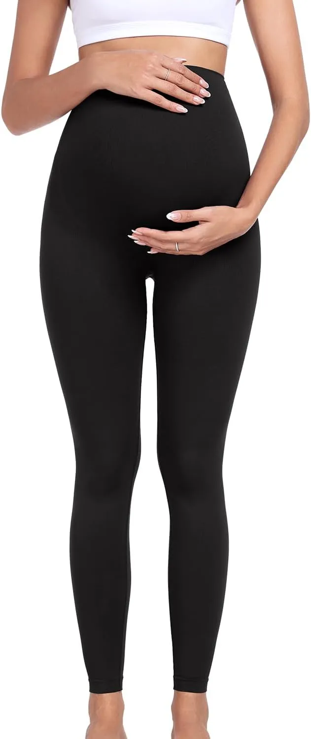 URUWASHI Womens Maternity Leggings Over The Belly Seamless Workout Pregnancy Pants High Waist Maternity Activewear for Women