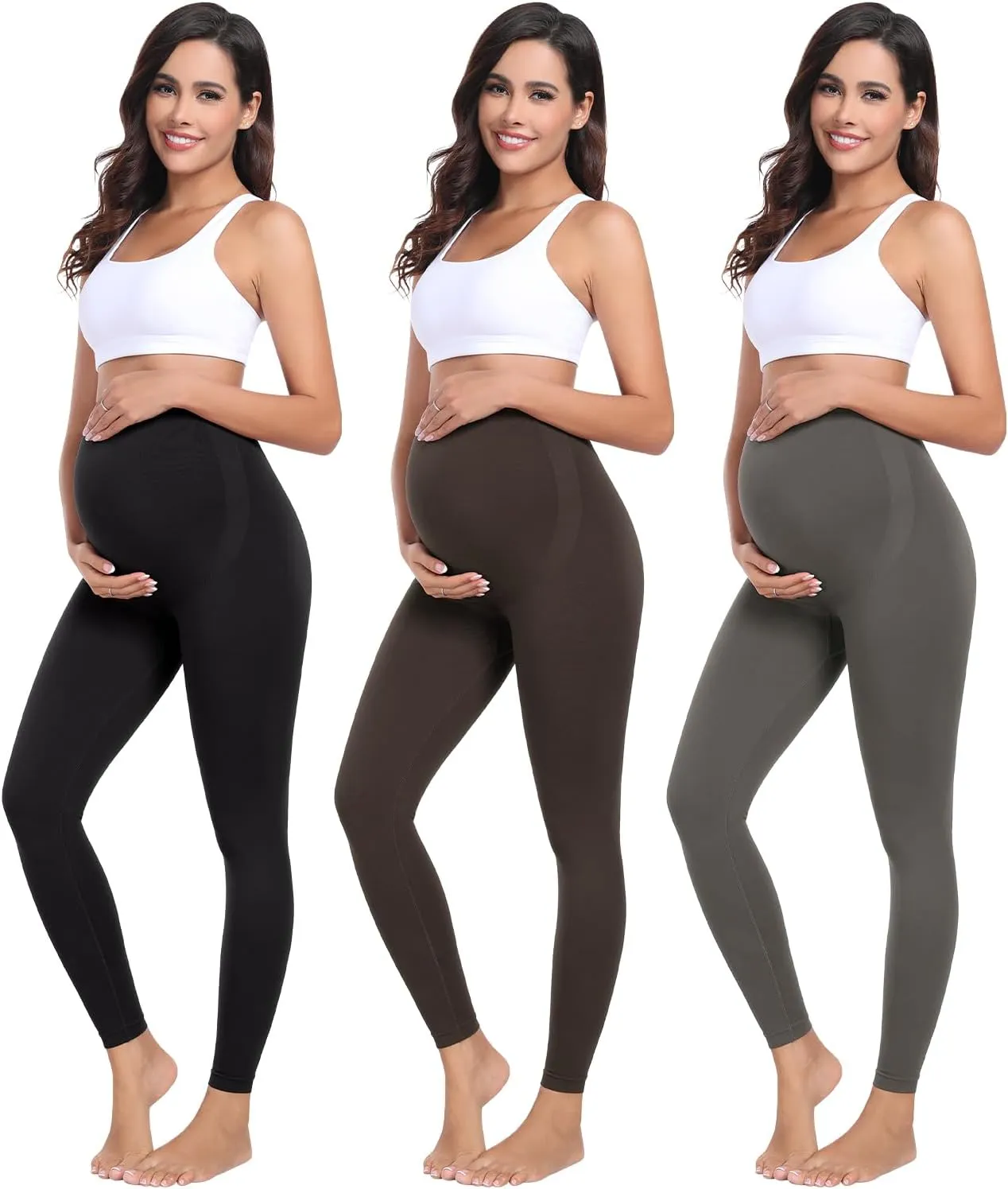 URUWASHI Womens Maternity Leggings Over The Belly Seamless Workout Pregnancy Pants High Waist Maternity Activewear for Women