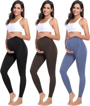 URUWASHI Womens Maternity Leggings Over The Belly Seamless Workout Pregnancy Pants High Waist Maternity Activewear for Women