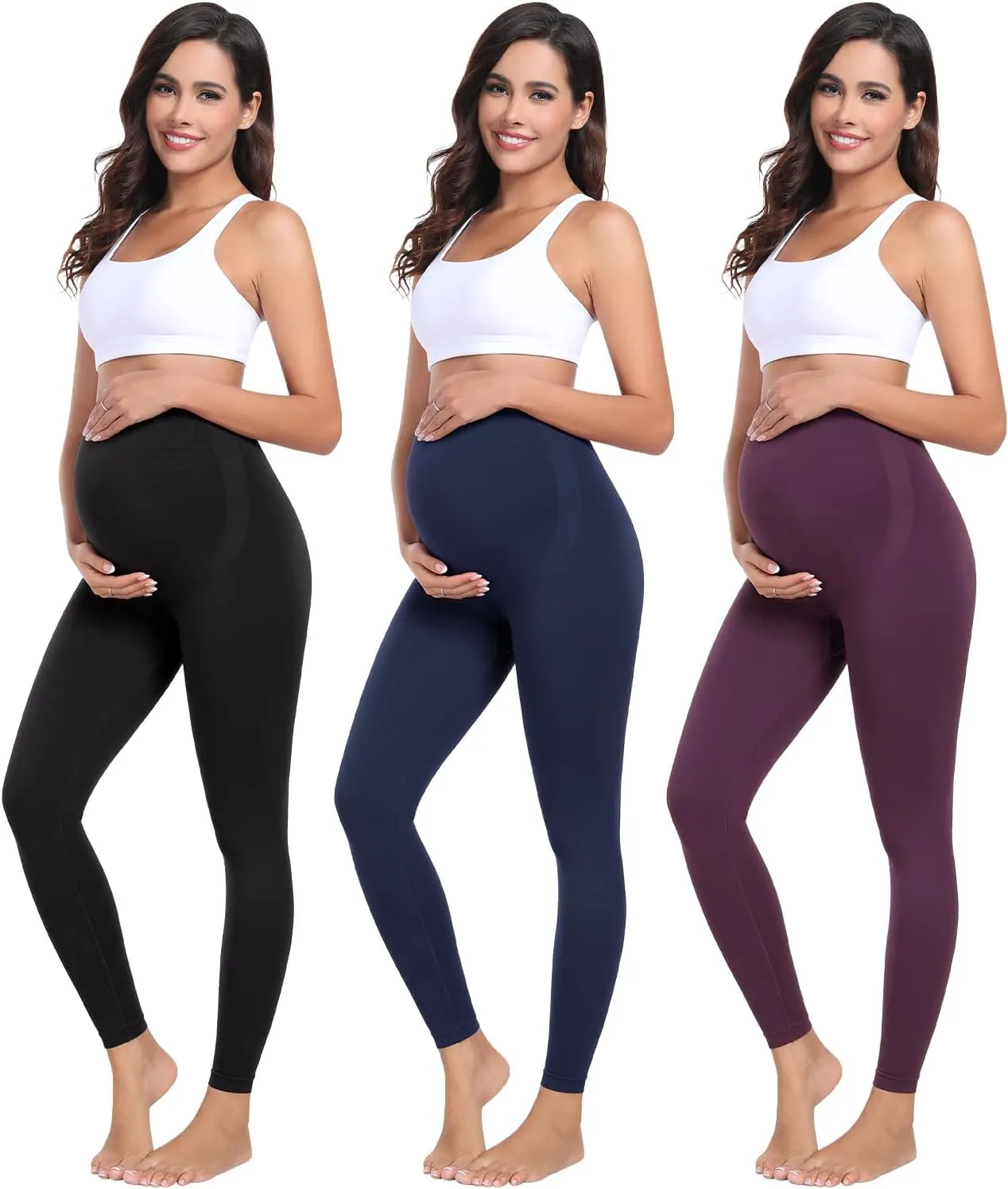 URUWASHI Womens Maternity Leggings Over The Belly Seamless Workout Pregnancy Pants High Waist Maternity Activewear for Women