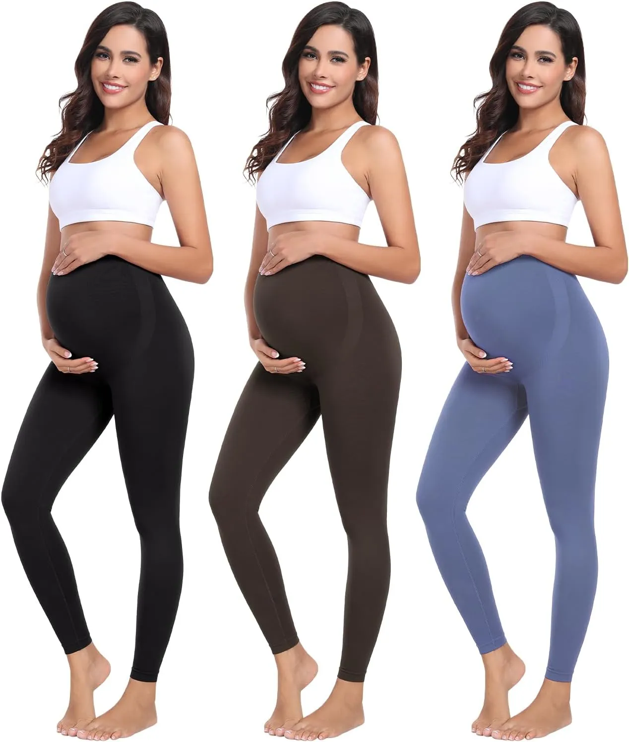 URUWASHI Womens Maternity Leggings Over The Belly Seamless Workout Pregnancy Pants High Waist Maternity Activewear for Women