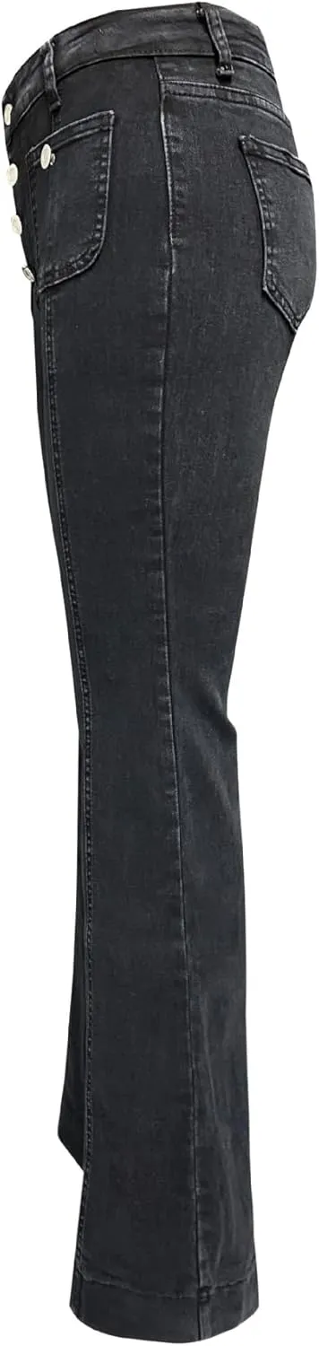 utcoco Womens 2025 High Waist Jeans Retro Button Denim Trouser Elegant Flare Jeans