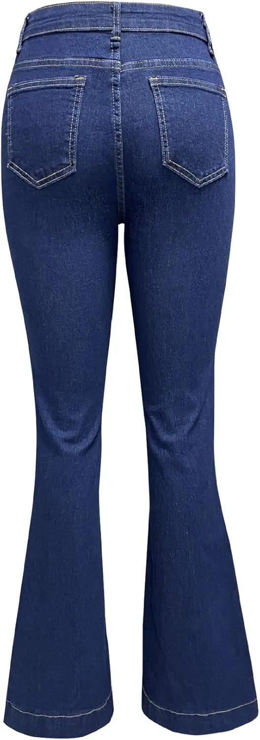 utcoco Womens 2025 High Waist Jeans Retro Button Denim Trouser Elegant Flare Jeans