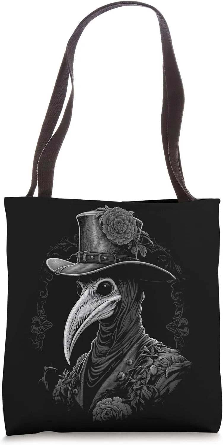 Vintage Plague Doctor Gothic Dark Aesthetic Black and White Tote Bag