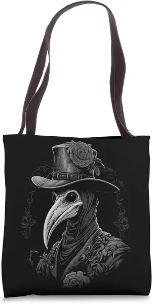 Vintage Plague Doctor Gothic Dark Aesthetic Black and White Tote Bag