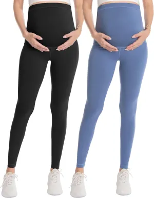 WELL&JUST Maternity Leggings Over The Belly - Ultra Soft Pregnancy Active Wear for Workout Casual, High Waist Yoga Tights