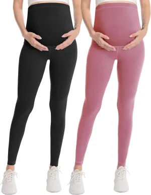 WELL&JUST Maternity Leggings Over The Belly - Ultra Soft Pregnancy Active Wear for Workout Casual, High Waist Yoga Tights
