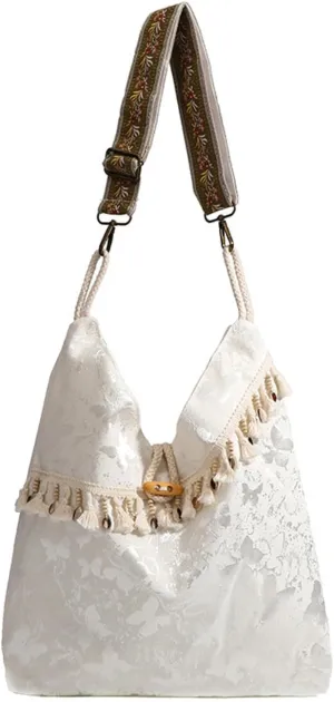 White Embroidered Shoulder Bag Fashion Hobo Bag Cell Phone Crossbody Bag Handbags Ladie Shoulder Bags for Women.