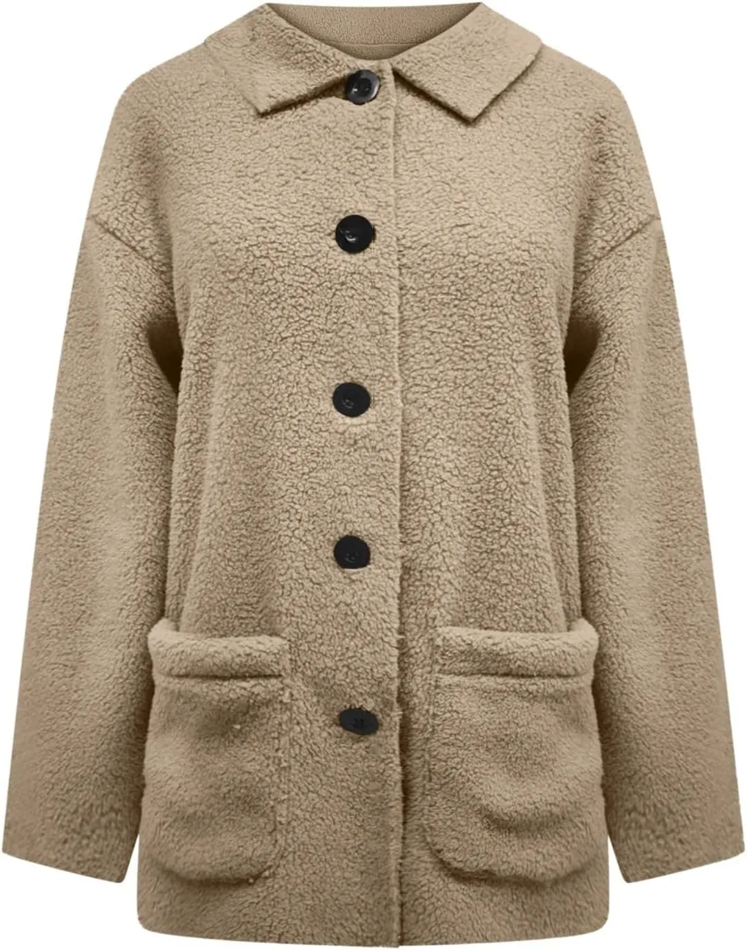 Winter Jackets for Women Lapel Button Sherpa Jacket Trendy Warm Faux Fur Coat Comfy Fuzzy Sweater Coats with Pockets