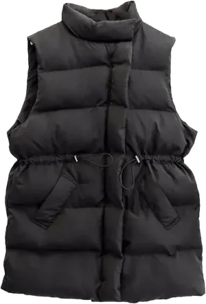 Winter Vest Jacket Women Warm Sleeveless Coat Casual Down Long Vest Slim Solid Color Cotton Padded Waistcoat Femme
