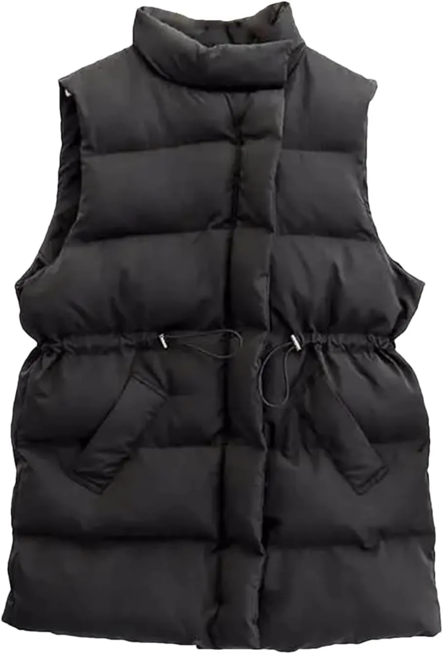 Winter Vest Jacket Women Warm Sleeveless Coat Casual Down Long Vest Slim Solid Color Cotton Padded Waistcoat Femme