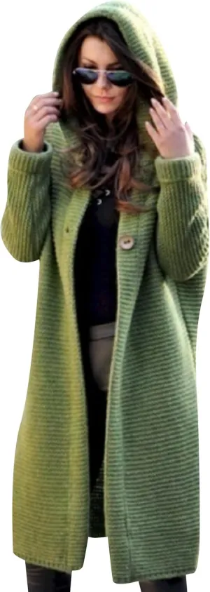 WIWIQS Womens Long Sleeve Fall Solid Color Casual Cardigan Coats Knit Button Down Solid Color Hooded Cardigan
