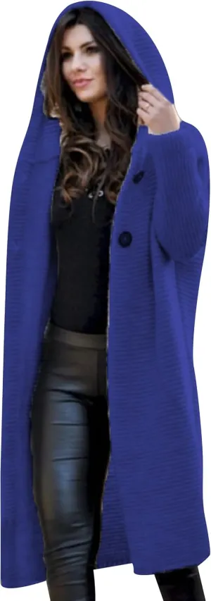 WIWIQS Womens Long Sleeve Fall Solid Color Casual Cardigan Coats Knit Button Down Solid Color Hooded Cardigan