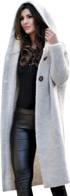 WIWIQS Womens Long Sleeve Fall Solid Color Casual Cardigan Coats Knit Button Down Solid Color Hooded Cardigan