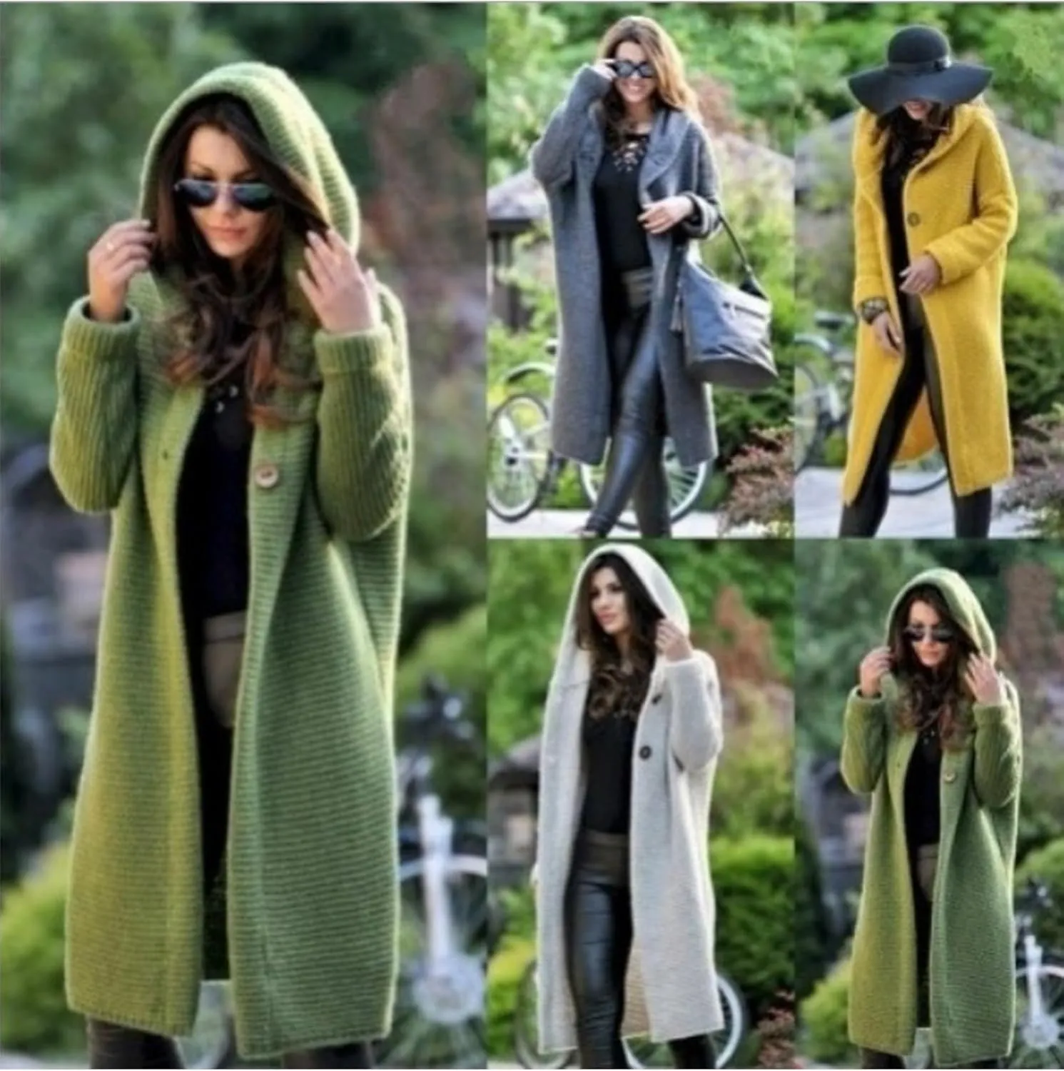 WIWIQS Womens Long Sleeve Fall Solid Color Casual Cardigan Coats Knit Button Down Solid Color Hooded Cardigan
