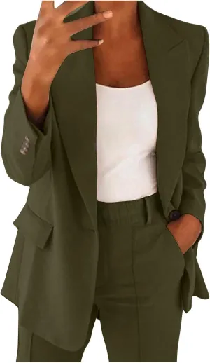 Women Business Casual Blazer Pant Suit Set for Work Spring Two Piece Outfits Blazer Jacket and Pants Plus Size, Large