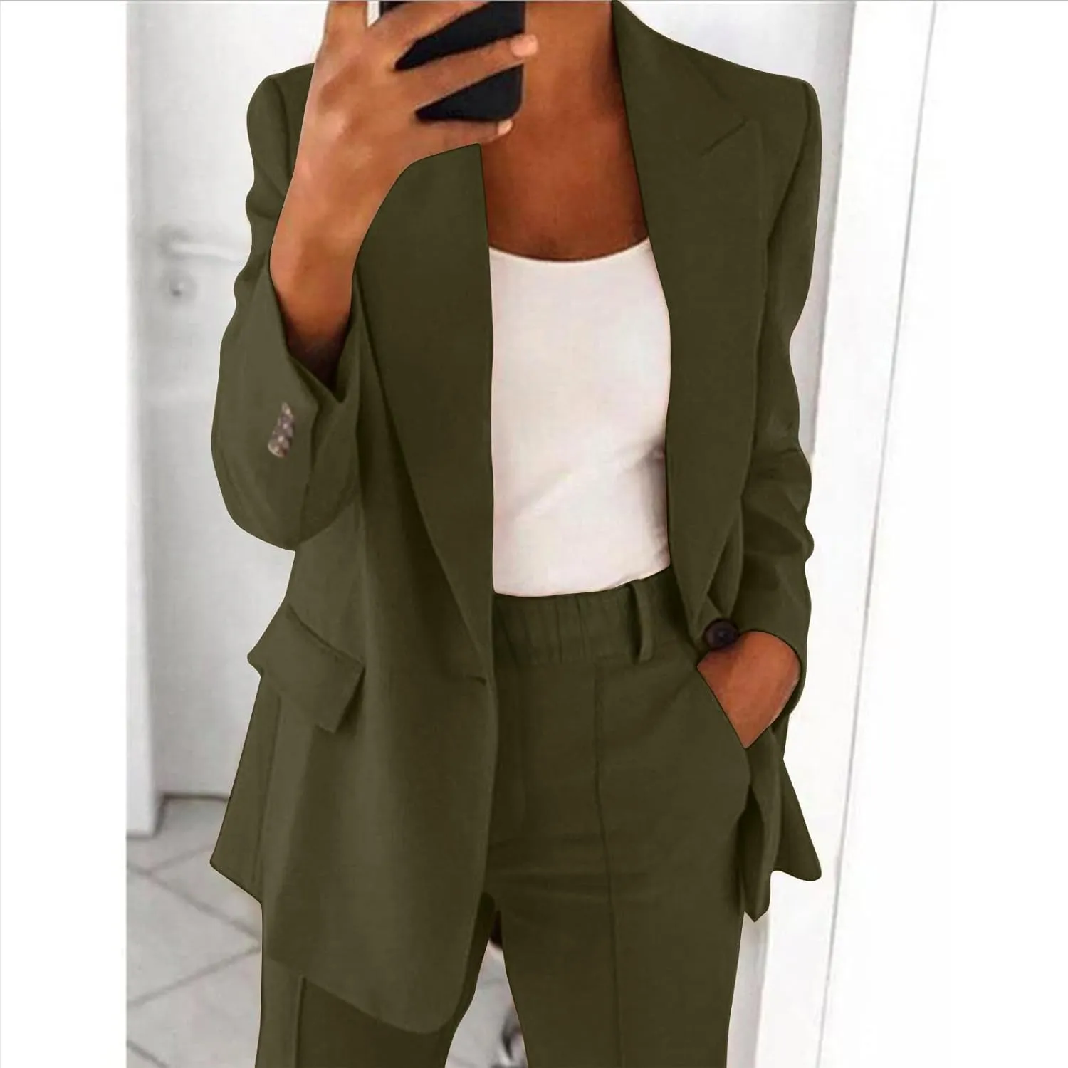 Women Business Casual Blazer Pant Suit Set for Work Spring Two Piece Outfits Blazer Jacket and Pants Plus Size, Large