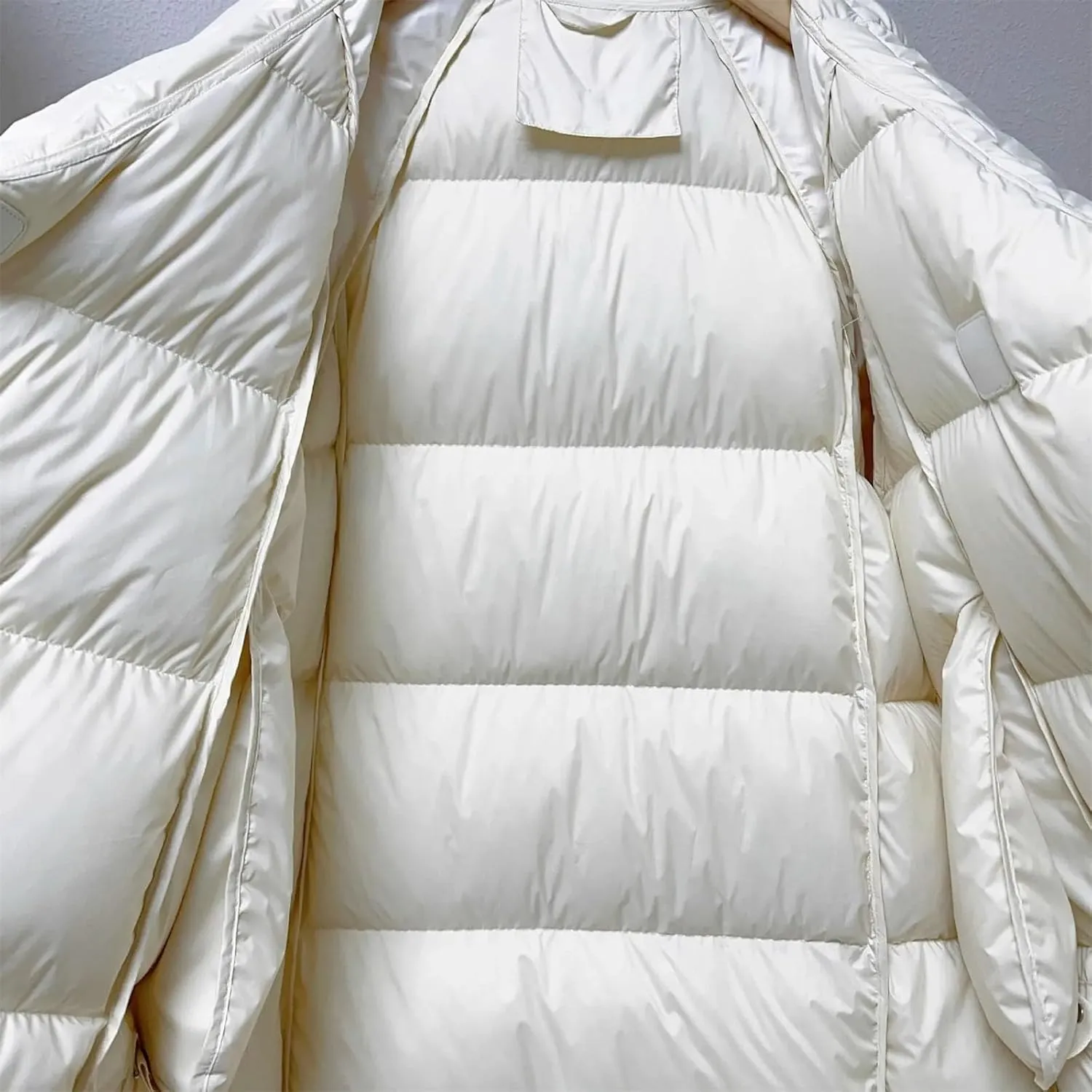 Women Lapel Over The Knee Loose Parka Coat Classic Stripe Magnetic Buckle Cotton-Padded Jacket