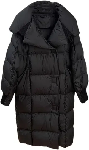 Women Lapel Over The Knee Loose Parka Coat Classic Stripe Magnetic Buckle Cotton-Padded Jacket