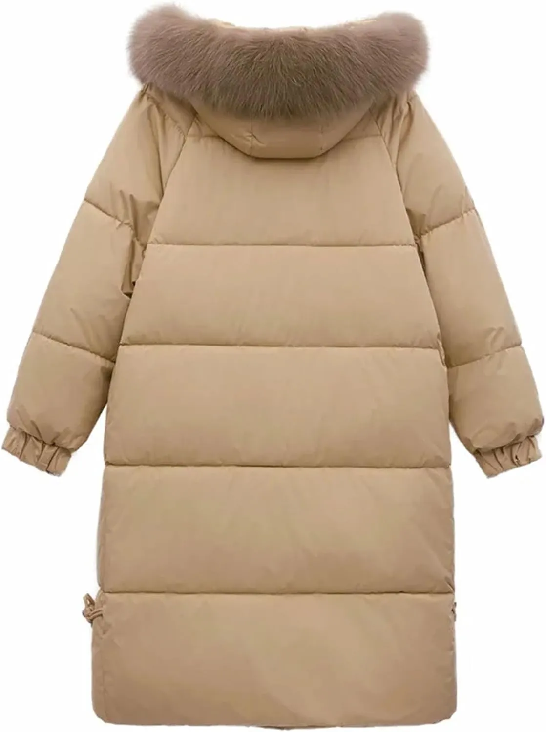 Women Pocket Thick Long Parka Coat Classic Plush Hooded Patch Pocket Cotton-Padded Jacket
