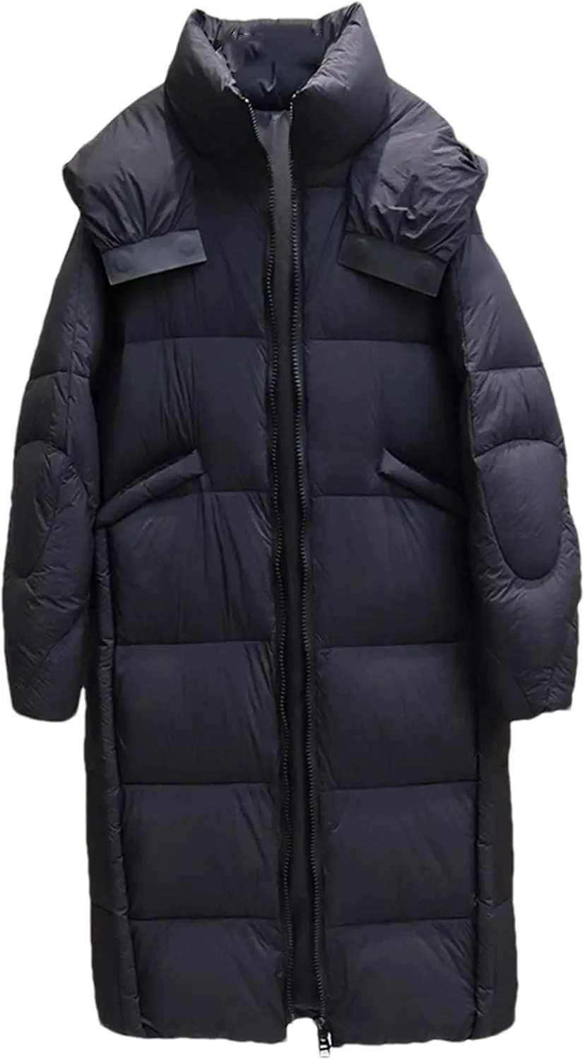 Women Solid Knee Length Long Parka Coat Classic Hooded Thick Stripe Cotton-Padded Jacket