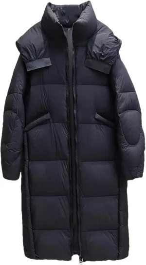 Women Solid Knee Length Long Parka Coat Classic Hooded Thick Stripe Cotton-Padded Jacket