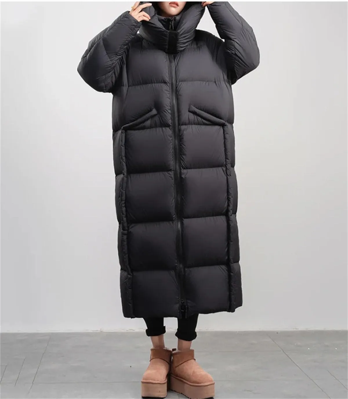 Women Solid Knee Length Long Parka Coat Classic Hooded Thick Stripe Cotton-Padded Jacket