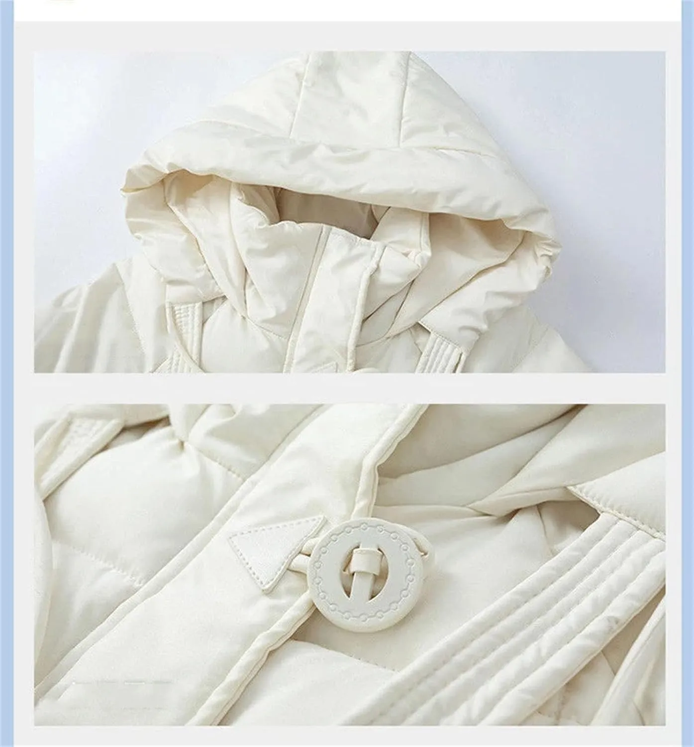 Women Solid Pockets Thicken Long Parka Coat Classic Drawstring Hooded Cotton-Padded Jacket