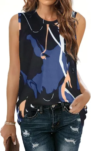 Women Summer Tops Sleeveless Tank Floral Casual Cute Loose Fit Cute T-Shirt Tunic