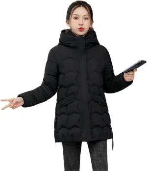 Women Winter Long Sleeve Solid Thick Warm Hoodie Jacket Zipper Loose Cotton Padded Coats