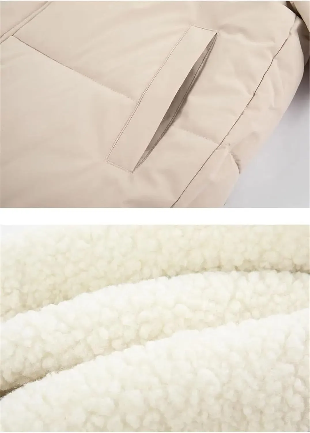 Women Zipper Button Over The Knee Parka Coat Classic Plush Lapel Long Cotton-Padded Jacket