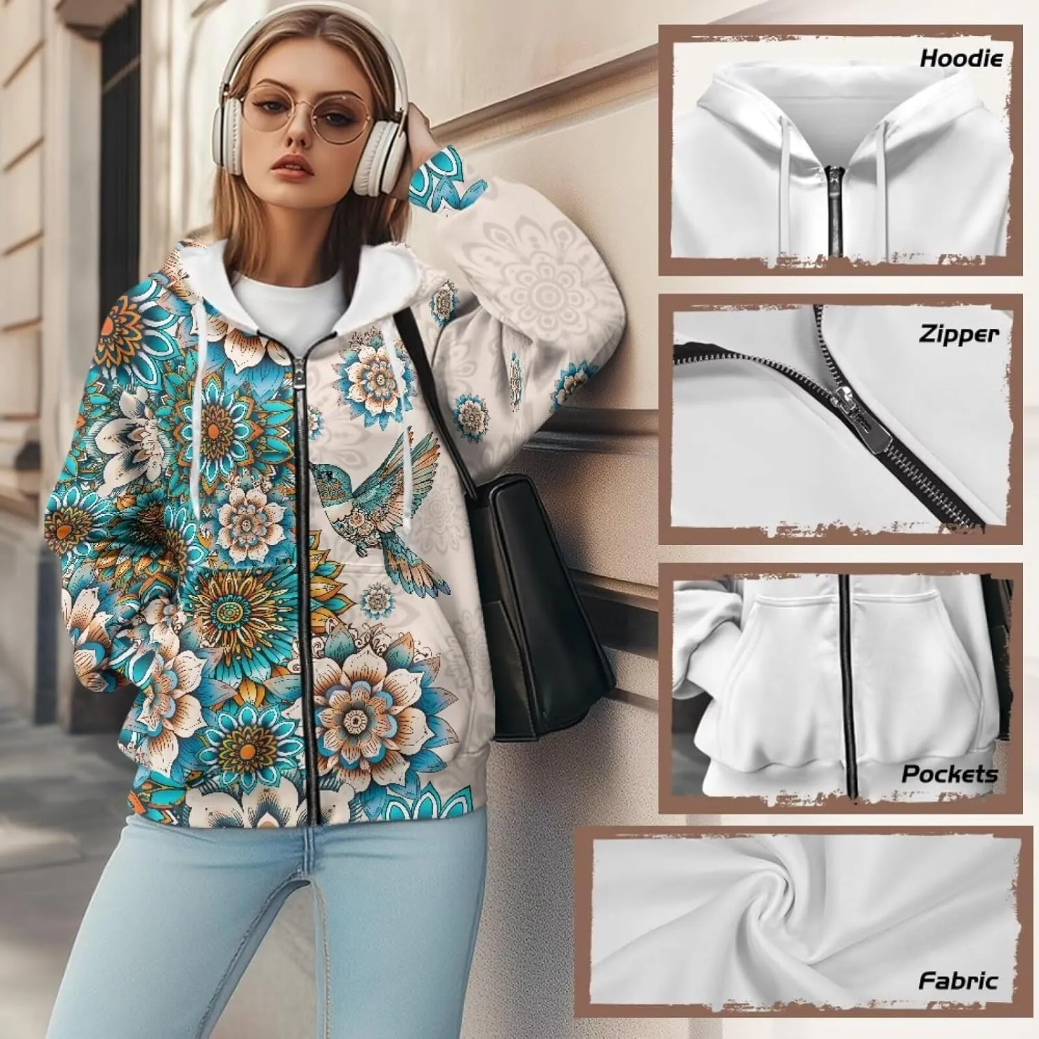 Women Zippered Hoodies Hooded Sweatshirt with Pocket Oversized Hoodie Drawstring Sweater Breathable Jacket Top