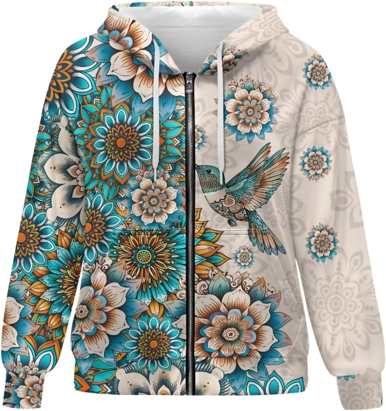 Women Zippered Hoodies Hooded Sweatshirt with Pocket Oversized Hoodie Drawstring Sweater Breathable Jacket Top