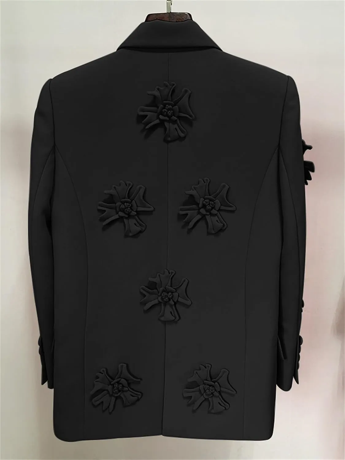 Womens Blazer Coats Notched Long Sleeve Double Breasted Jacket Flower Appliques Wedding Party Long Blazers