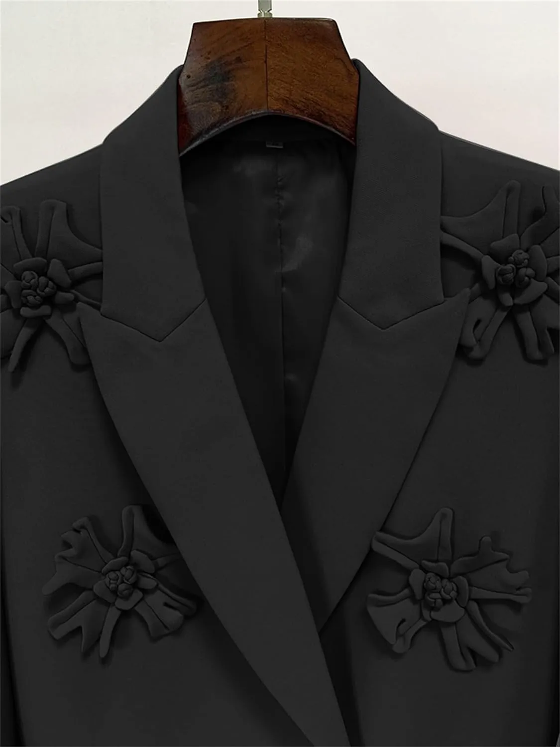 Womens Blazer Coats Notched Long Sleeve Double Breasted Jacket Flower Appliques Wedding Party Long Blazers