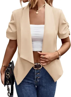 Womens Casual Blazer Jackets Roll Up Long Sleeve Open Front Work Office Business Blazers with Pockets Z-Khaki