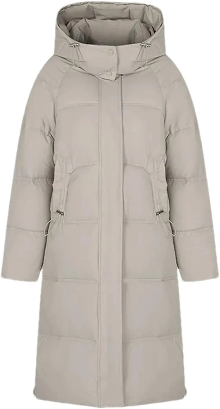 Women's Casual Hooded High Neck Parka Coat Vintage Long Over-The-Knee Cotton-Padded Jacket