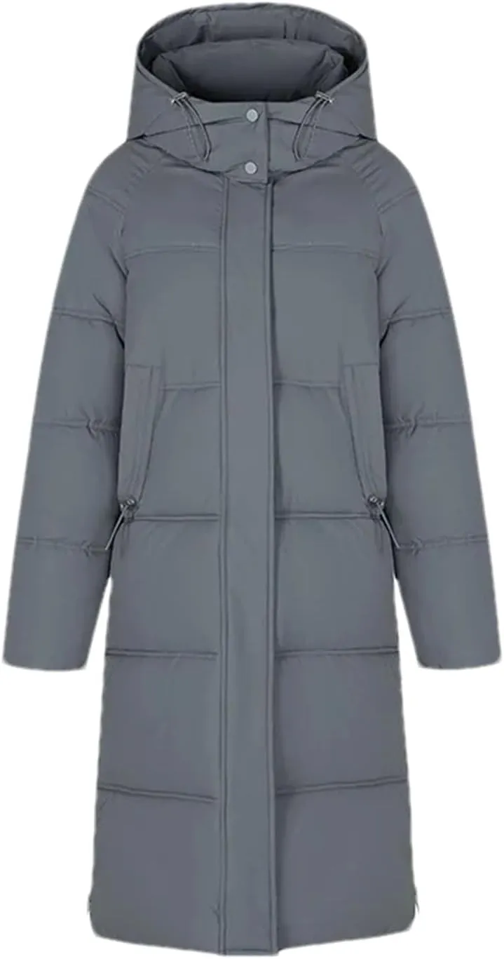 Women's Casual Hooded High Neck Parka Coat Vintage Long Over-The-Knee Cotton-Padded Jacket