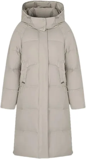 Women's Casual Hooded High Neck Parka Coat Vintage Long Over-The-Knee Cotton-Padded Jacket