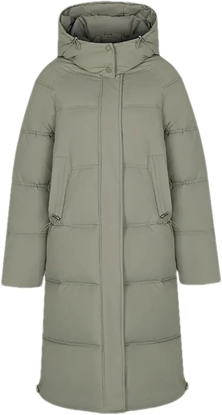 Women's Casual Hooded High Neck Parka Coat Vintage Long Over-The-Knee Cotton-Padded Jacket