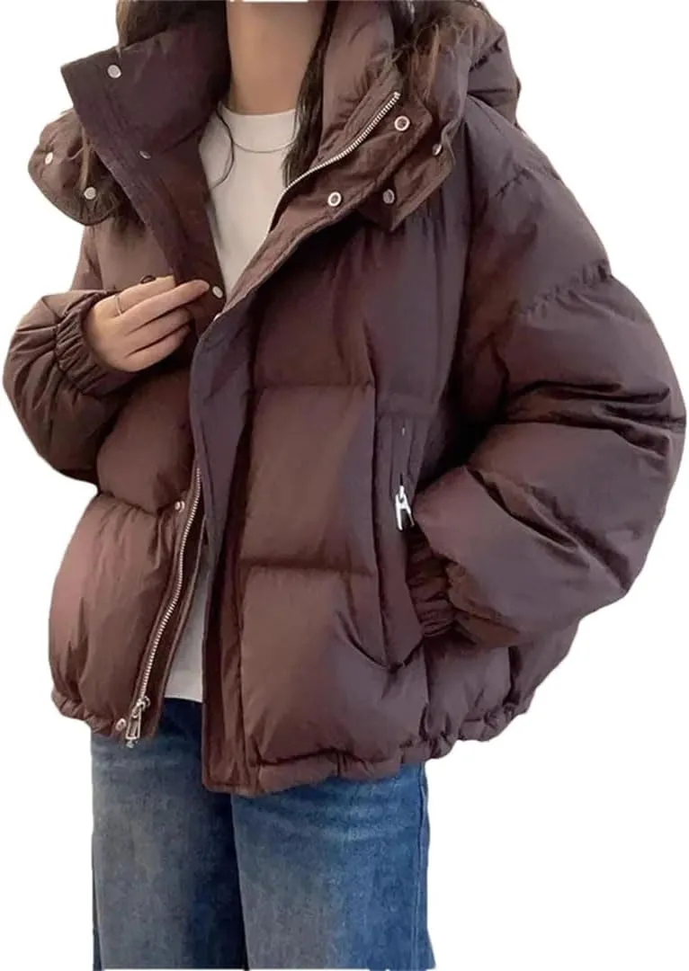 Women's Cotton Coat And Winter Loose Hooded Padded Warm Down Cotton Padded Short Coat Top