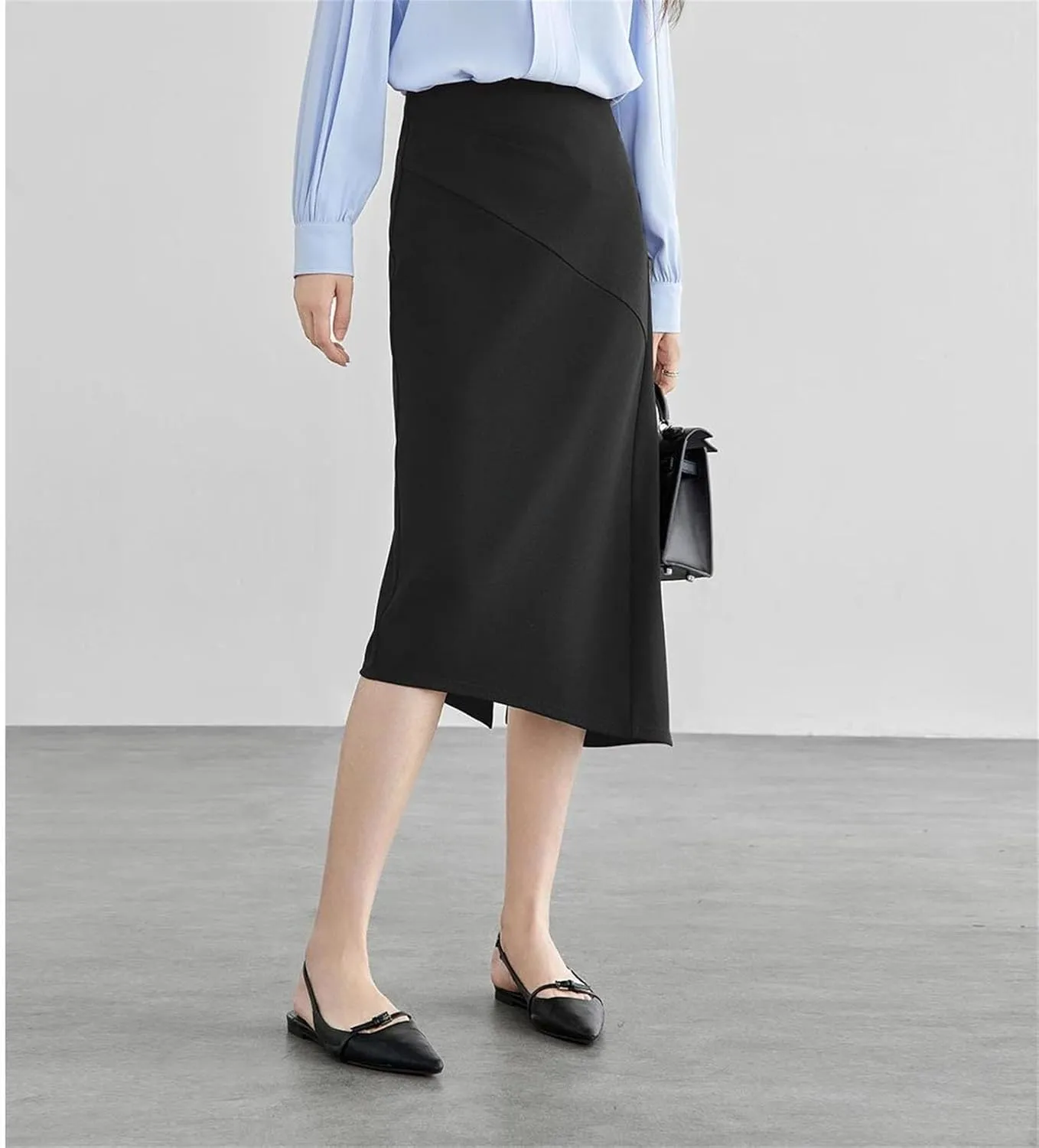 Women's Elegant Irregular Slit-Hem Skirts 2025 Spring Straight Knitted Classic Solid High-Waist Midi Skirt