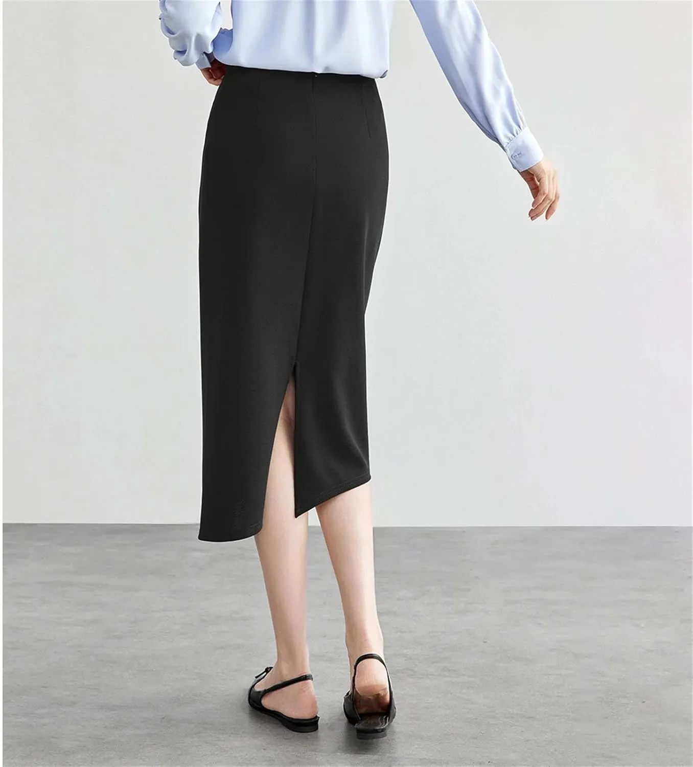 Women's Elegant Irregular Slit-Hem Skirts 2025 Spring Straight Knitted Classic Solid High-Waist Midi Skirt