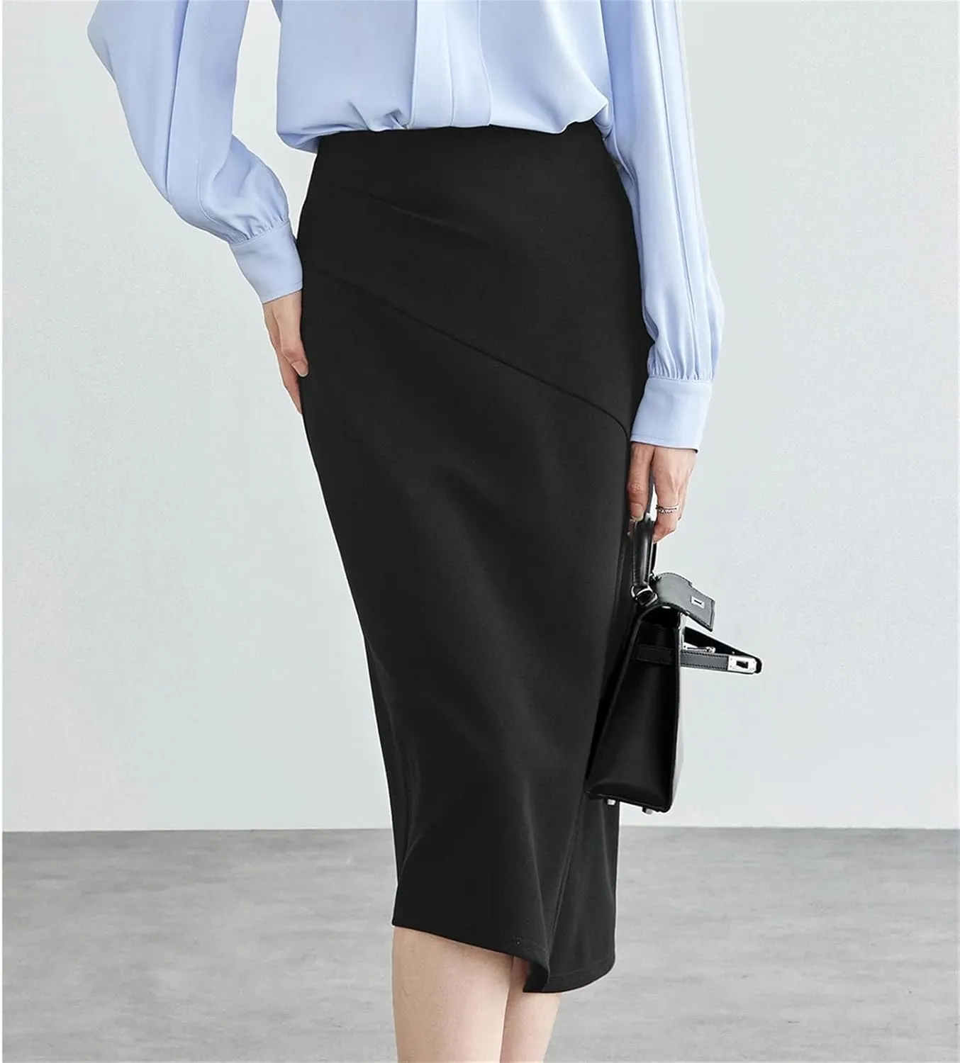 Women's Elegant Irregular Slit-Hem Skirts 2025 Spring Straight Knitted Classic Solid High-Waist Midi Skirt